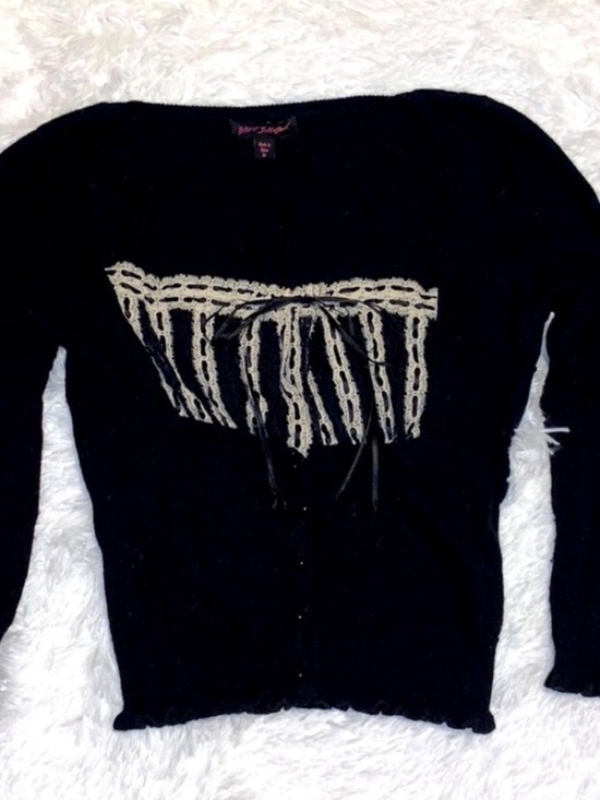 Betsey Johnson Sweaters - Vintage Betsey Johnson milkmaid black/white cardigan sz.M